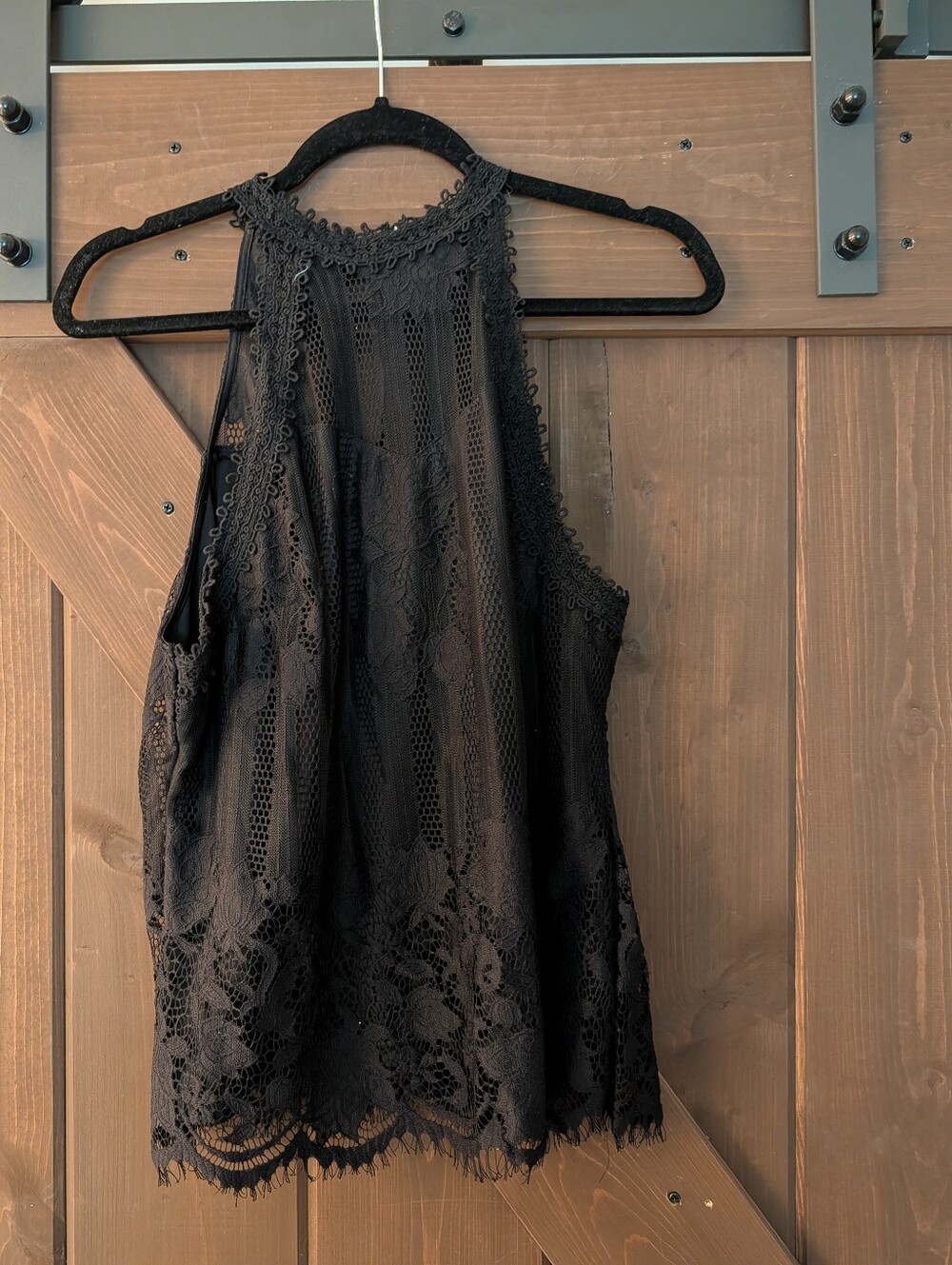 Ultra Pink Black Lace Halter Tank Top